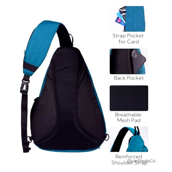 Small Sling Backpack Daypack with 7 Pockets, Water Resistant Nylon, Adjustable